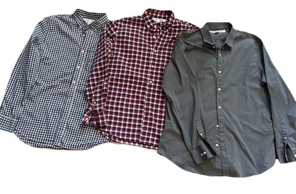3 Old Navy Shirts Mens Sz Large Plaid Long Sleeve Button Up Shirts